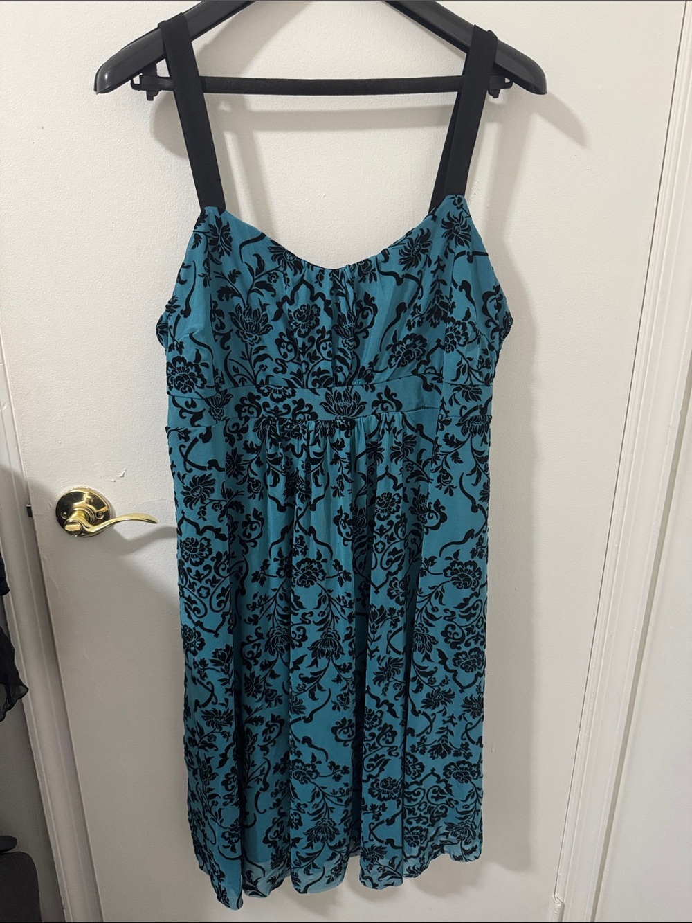 Teal and Black Floral Burnout Dress